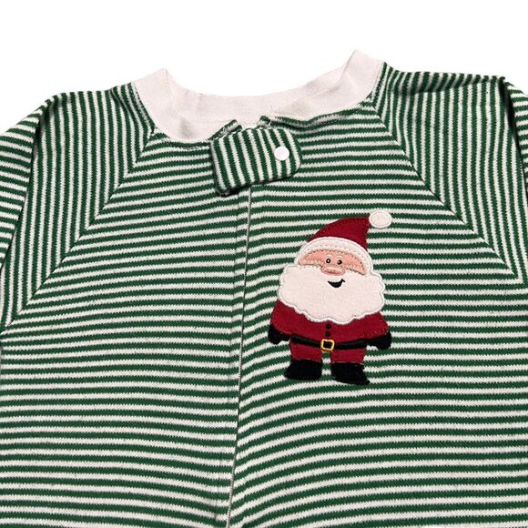 Sara's Prints by Widgeon Kids 18m Green Striped Santa Appliqué Pajamas - Picture 2 of 6